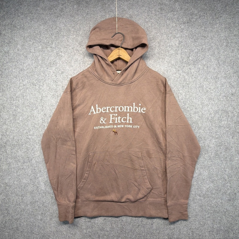 Abercrombie & Fitch Hoodie Mens Small Brown Soft AF Essentials Fleece Pullover